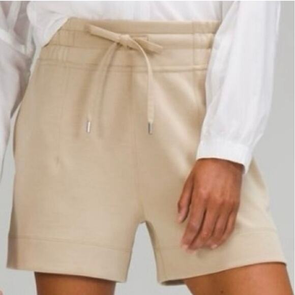 Lululemon Athletica Pants - Lululemon Soft Ambitions high rise tan beige knit shorts elastic tie size 4